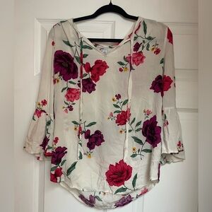 Floral Women's Top - White with Pink and Purple Flowers